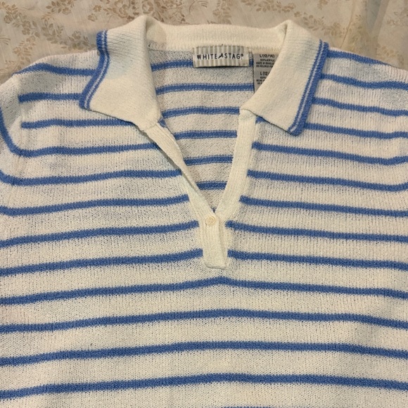 Vintage Preppy White Stag Blue and White Striped Sweater - Picture 3 of 4